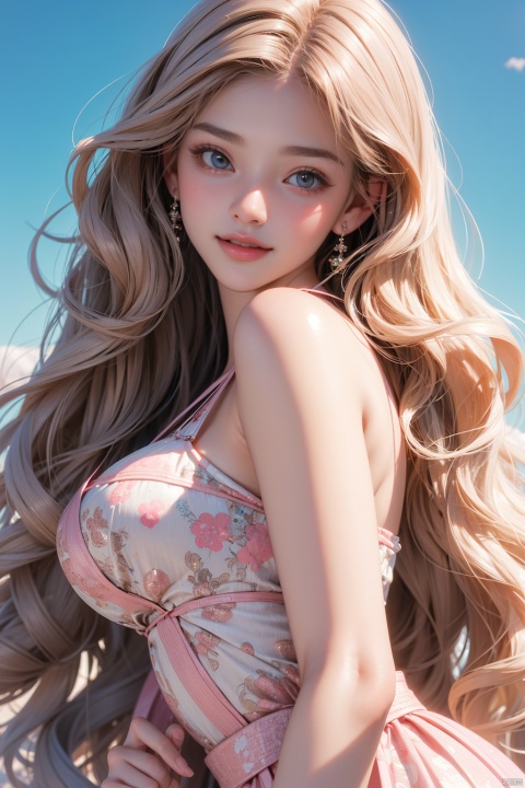 Peerless beautiful girl, exquisite facial features, cute, charming, smiling, official art, medium shot, high-resolution, wavy, mottled sunlight, extremely high resolution, wallpaper, adding details, enhancing clarity, enhancing details, Girl, pink fantasy