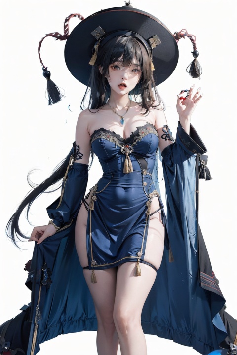 1 girl, simple background, white background, looking at the audience, whole body, (Chinese zombie), solo dance, well-dressed, (the symbol on the forehead), (the skin color of the corpse: 1.4), (Anger: 1.5), Corpse Bride, red official hat of the Qing Dynasty,
Long black hair, double ponytails, red headdress, green eyes, parted lips, necklaces, bead necklaces, beads, jewels, red Hanfu mini skirts, tassels, long sleeves, long nails, pointed nails, black shoes, blue flames, pale skin, standing, showing tiger teeth, littlefat