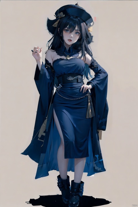  1girl, (jiangshi), solo, china dress, (ofuda on forehead), (qing_guanmao),(The skin color of a corpse:1.4), (angry:1.5), 
long fingernails, talisman, black hair, simple background, braid, long hair, white background, sharp fingernails, qing guanmao, ofuda, necklace, twin braids, green eyes, full body, beads, looking at viewer, jewelry, dress, chinese clothes, red headwear, parted lips, bead necklace, wide sleeves, black dress, tassel, long sleeves, very long fingernails, black footwear, blue fire, pale skin, standing, blue eyes, qing_guanmao, zombi, Chinese zombies, No blood-colored skin, cold shades, Showing tiger teeth,jiangshi,qing_guanmao,fengtimo, littlefat