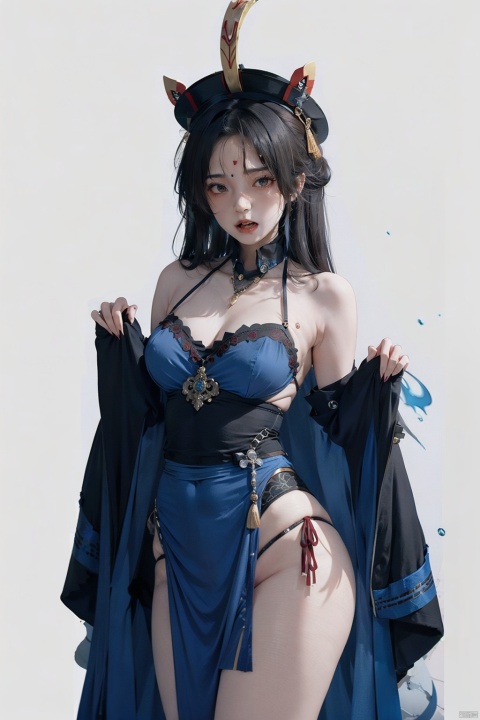 1 girl, simple background, white background, looking at the audience, whole body, (Chinese zombie), solo dance, well-dressed, (the symbol on the forehead), (the skin color of the corpse: 1.4), (Anger: 1.5), Corpse Bride, official hat of the Qing Dynasty,
Long black hair, double ponytails, red headdress, green eyes, parted lips, necklaces, bead necklaces, beads, jewels, red Hanfu mini skirts, tassels, long sleeves, long nails, pointed nails, black shoes, blue flames, pale skin, standing, showing tiger teeth, littlefat