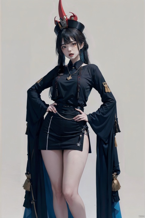 1 girl, simple background, white background, looking at the audience, whole body, (Chinese zombie), solo dance, well-dressed, (symbol on forehead), (green _ crested hair), (skin color of the corpse: 1.4), (anger: 1.5), official hat,
Long black hair, double ponytails, red headdress, green eyes, parted lips, necklaces, bead necklaces, beads, jewels, red Hanfu mini skirts, tassels, long sleeves, long nails, pointed nails, black shoes, blue flames, pale skin, standing, showing tiger teeth,
