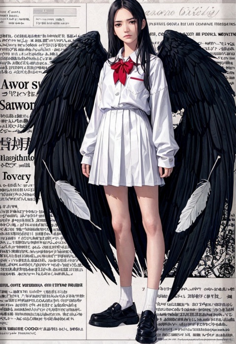 //style.(Maximalism:1.3), vivid contrast, Gustav Klimt,.(typography:1.5),.BREAK,..//quality.(realistic:1.3), super photo realistic illustration, highres, ultla detailed, absurdres,.extremely beautiful school girl, (wings, feathers:1.3), angry, anxiety, school uniform, (full body:1.4),.beautiful long hair,..//emotion.angry expression, furious, irritated, annoyed,.sad expression, sorrowful, downcast, melancholic,.concerned expression, troubled, uneasy, fretful,.frustrated expression, agitated, exasperated, annoyed,.BREAK,.