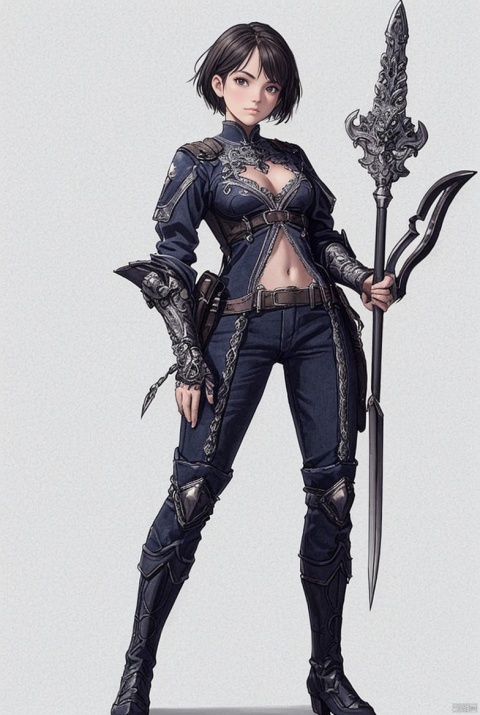 masterpiece:1.2, best quality),(intricate details),sketch,solo,(((boy))),game character, original design,(intricate details),sketch 1girl, weapon, staff,weapon,holding weapon,white background,looking at viewer, boots,simple background, full body, standing, gauntlets,fighting stance, pants,


