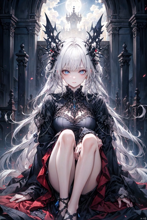  a girl inside the church with white hair and blue pupil surrounded by (many) glowing (feathers) in cold face, night with bright colorful lights whith richly layered clouds and clouded moon in the detailed sky, (a lot of glowing particles),long hair,cool movement, (filigree), delicate and (intricate) hair, ((sliver)) and (broken) body, blue streaked hair, full body, depth of field,
BREAK
(masterpiece,best quality:1.4),absurdres,unity 8k wallpaper,highly detailed,beautiful and aesthetic,official art,exquisite CG,highlights,natural light,Super realistic,cinematic lighting texture,