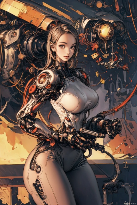  (Masterpiece: 1.6, (highly detailed: 1.6), (best quality: 1.6) (high resolution: 1.6) 1 girl, red patent leather Skin-tight garment, (mechanical: 1.1), complex decoration, armed weapons, Futurism, punk,machinery,blue_jijiaS,Sexy muscular, Hyung Tae Kim