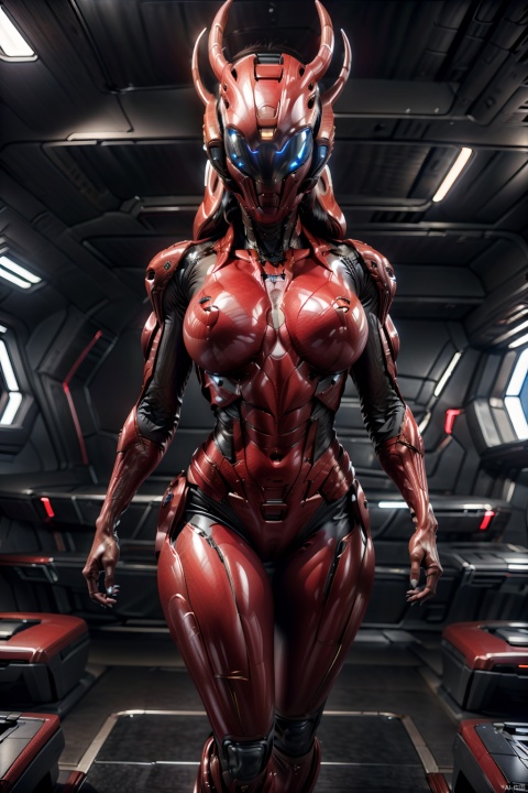  masterpiece, best quality, masterpiece,best quality,official art,extremely detailed CG unity 8k wallpaper,1girl,solo, long hair, brown hair,high heels, full_body(1.5),fully_dressed,crystal_dress, fantasy art,Alien astronauts, Tight latex clothing, MUSCULAR FEMALE, BY MOONCRYPTOWOW, red skin Devil girl with horns and tail,HALO, EXTREMELY MUSCULAR