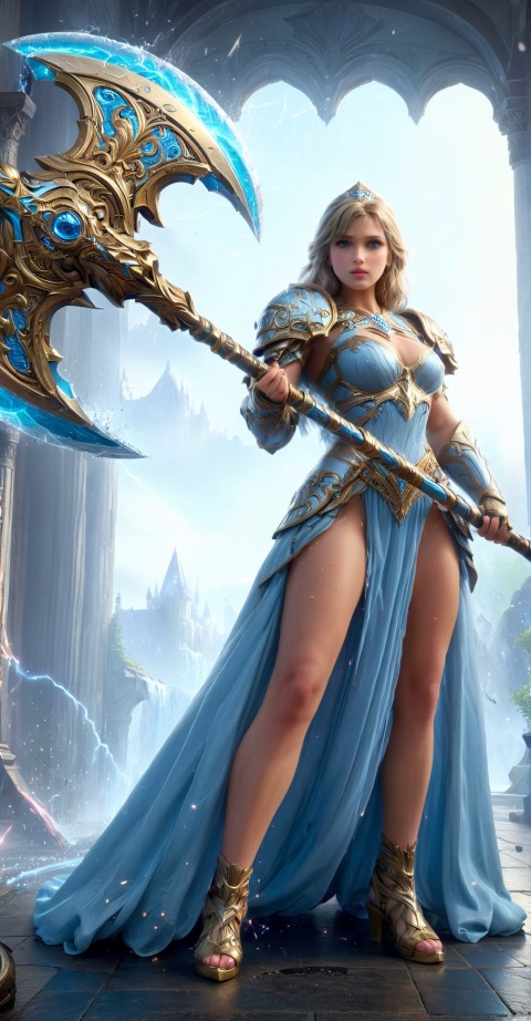  Ultra Realistic, cinematic lights, glam pose, chill,princess gown, Ultra Realistic princess
, Athena, , Wielding a battleaxe