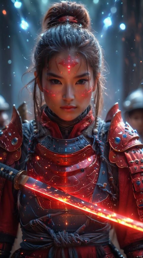  A female warrior in red armor, she stands alone among the stars, forming a magnificent picture with the planets and stars around her. Her armor was as red as fire, as if it could burn the universe, and the red katana in her hand shone with a cold light, as if it could Pierce all obstacles. The female warrior's hair, red as fire, fluttered across the void of the universe, in stark contrast to her armor.
1 girl,full body,masterpiece,
render,technology, (best quality) (masterpiece), (highly detailed), 4K,Official art, unit 8 k wallpaper, ultra detailed, masterpiece, best quality, extremely detailed, dynamic angle,atmospheric,highdetail,exquisitefacialfeatures,futuristic,sciencefiction,CG, (wielding katana:1.2)