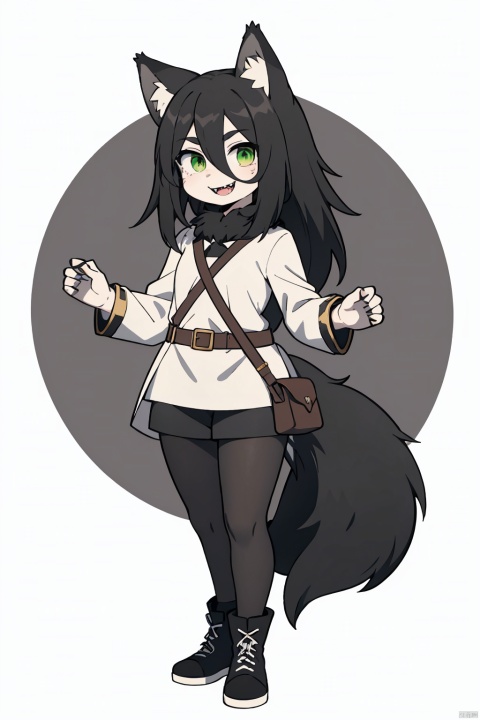  1girl, furry, rogue, full body,(wolf girl,green eye,black hair), leather armor, black fur at all, wolf face, FurryCore,1tail,grinning, sharp fangs,human hands,Gynomorph, f4nt4nsy style, eastern dragon, rachel, white pantyhose