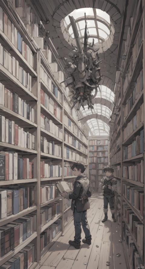 arafed image of a man standing in a library with books, endless books, borne space library artwork, books cave, fantasy book illustration, spiral shelves full of books, infinite celestial library, an eternal library, gothic epic library concept, magic library, japanese sci - fi books art, beeple and jean giraud, books all over the place, ,lib_bg