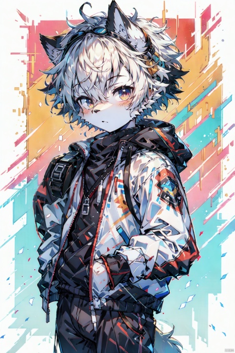  //
( code background), (data background,:1.2),
//
multicolored_background,red and white background,sam yang, (1boy:1.3), (short white hair,hair slicked back,:1.2)black sunglasses, expressionless,cowboy shot, no_eyes,(colored inner hair, colored_tips,:1.2), shota, ink style, glitchcore, furry