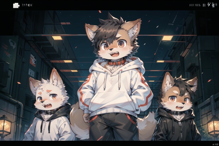  ((best quality)),(boy:Shiba inu:0.8),(boy:1.2),(dark brown fluffy hair:1.3), (big grey innocent eyes:1.2),stubborn expression,open the mouth and show the teeth,canine teeth,(white hoodie with paw prints:1.1),(collar on neck:1.2),paws in pocket,(carefree attitude:1.2), (anime character:1.3), lovable personality, (endearing perspective:1.1), (8k resolution:1.0),furry,pixel art,machinery, furry,fat