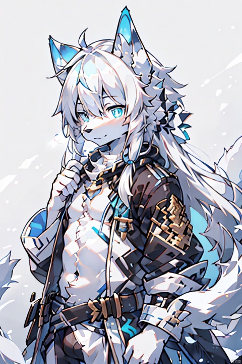  1man,Correct body structure,Correct finger structure,Correct pupil structure,single person, white fur, wolf, white hair, long hair,bluepupils,nj5furry
**,贞操锁,雄性,性奴隶