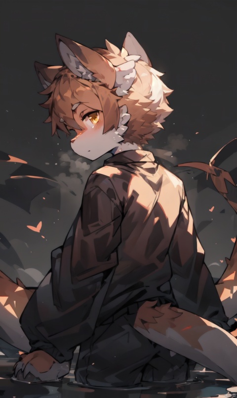  dark silhouette of an ethereal shadow of a dragon | appearing in the mist | chiaroscuro | dark golden palette | 8K; darkness; shadow silhouette, furry, shota, qzhsws