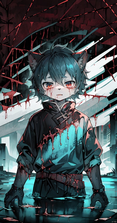  e style thriller poster,character name, English fonnt,1gril,solo,
,hafu,china,cyberpunk theme,e style thriller posterl,(masterpiece:1.1), (best quality:1.2), highres, original, extremely detailed wallpaper, official art, shota,rain,water,blood like river, furry