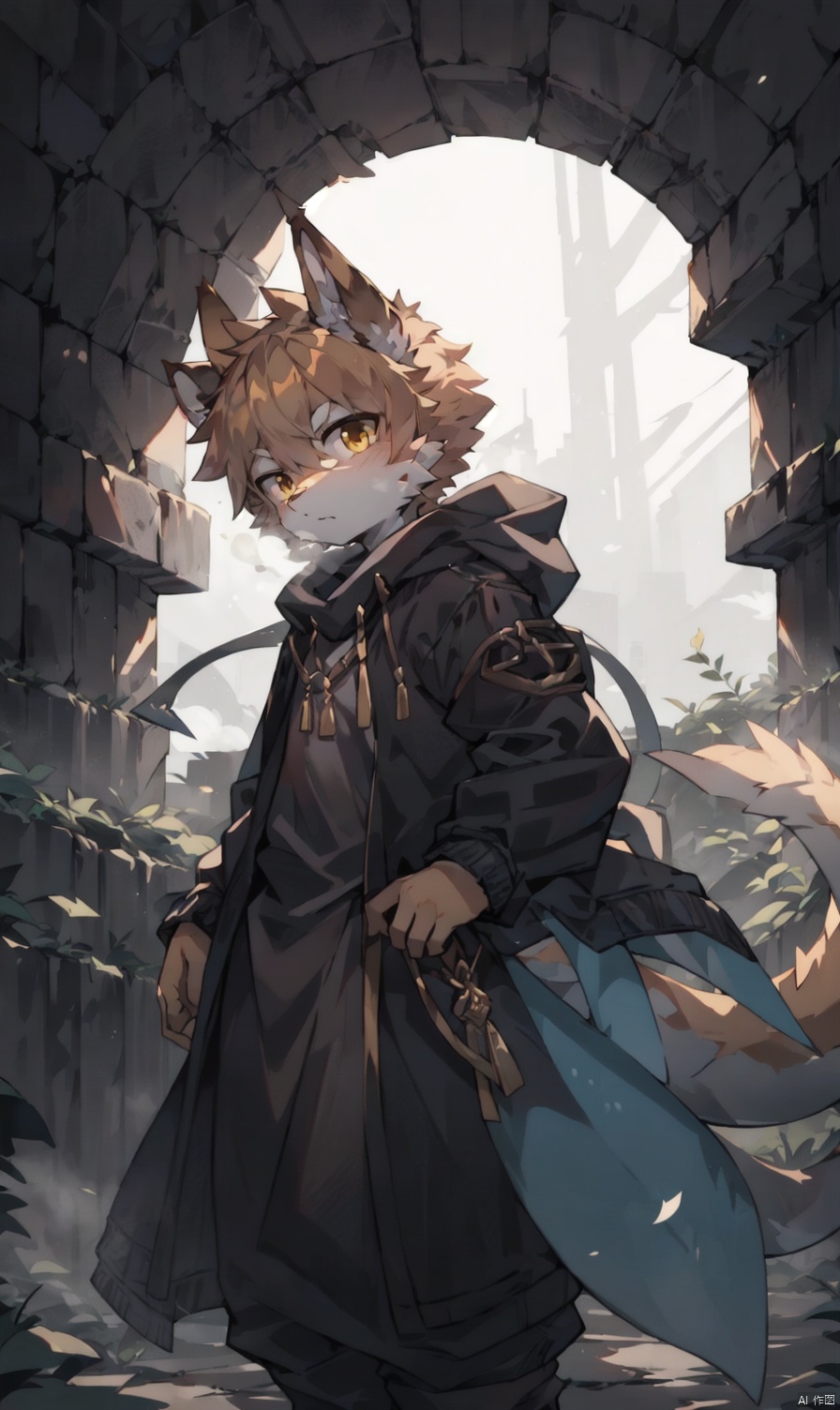  dark silhouette of an ethereal shadow of a dragon | appearing in the mist | chiaroscuro | dark golden palette | 8K; darkness; shadow silhouette, furry, shota, qzhsws