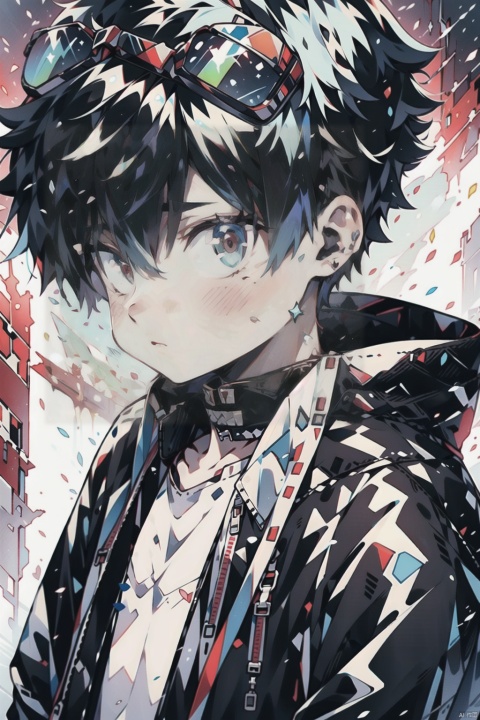  a boy,masculinity
,solo, Eye level spectator, frontal photos, Head-up close-up, Front close-up, orthofacial, A dult male, like Dungeon and Fighter Gunner, （{[Positive view]}), hair sticking up, straight face, serious expression, (blue hair), (No bangs), (An open-chested leather jacket), Exposed pectoral muscle, Bare one's chest, purple eyes, (blue goggles on his head), （{[no hair in front of forehead]}), Front view, front view, {(a boy with a red apocalyptic background)}, （Standing at attention）, {[Upward flowing hair]}, shoulders, highres, masterpiece, solid background, SAIYA, 1male, THICK ARMS, Bare one's face, handsome, ,SAIYA,1boy, shota