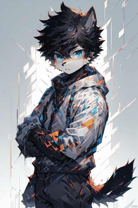  1boy,{{{masterpiece}}},{{best quality}}, {super fine}, {ultra-detailed},{extremely detailed CG unity 8k wallpaper}, shota, Ink and wash style_WDW_SMF, furry, glitchcore