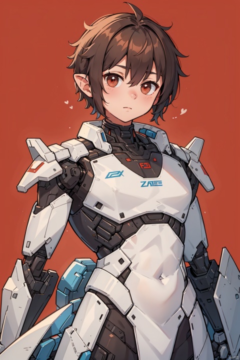  1girl, pointy ears, see_through skin, intricate detail body, completely translucent, mecha bare, bionic_girl, shota, SaSangAAA, red background