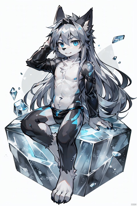  anime,8K,(only one little boy:1.25),[furry:0.3],juvenile,(ten years old:1.2)(silver long hair:1.25),bare foot,blue ice eyes,((poakl)),Wolf ears on the head, furry