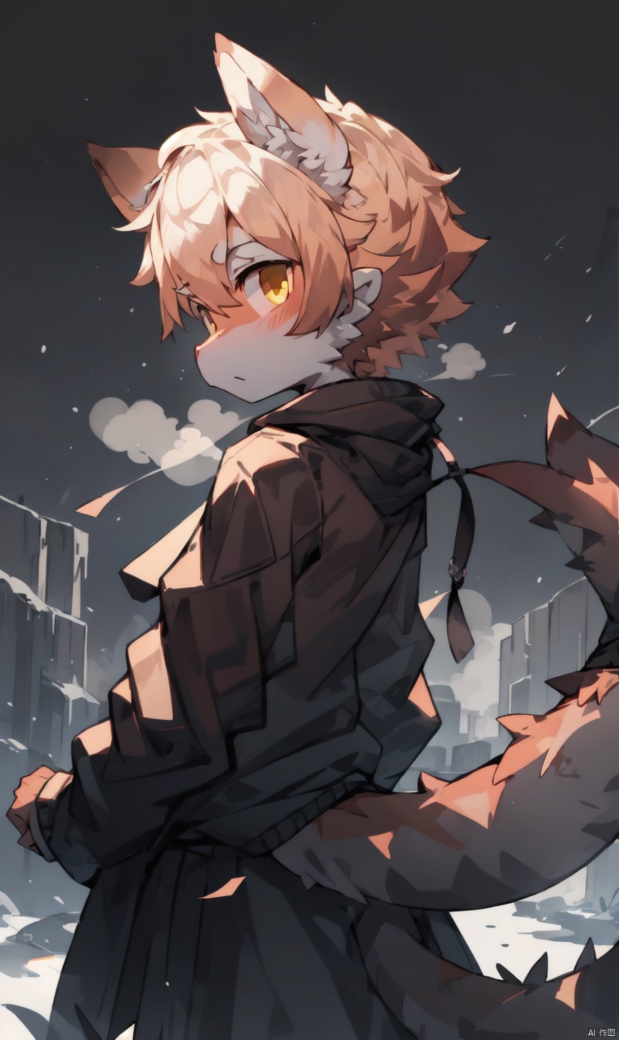  dark silhouette of an ethereal shadow of a dragon | appearing in the mist | chiaroscuro | dark golden palette | 8K; darkness; shadow silhouette, furry, shota, qzhsws