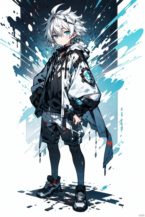  1boy,messy hair, white hair, Blue eyes, midjourney, shota