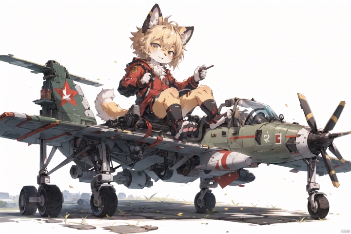  solo, absurdres, highres, ultra detailed, masterpiece, Furry wolf Girl,flip hair,play ,blonde,cccp soviet plane ,face focus,communist ,digital art style,(kid:1.2), bichu, Migunov, Furry girl,sketch,fur paws, pick, aircraft,sci-fic, robot, crawler, furry girl, shota, furry