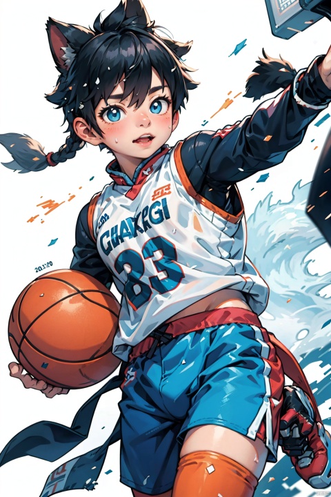  sdmai, wuxia, gorgeous eyes, splashing details, wild and powerful, solo, black hair, Playing basketball in a basketball jersey on the school basketball court, a distant view, white background, looking at viewer, 1boy, 
, wdsjp, asuo, ((poakl))