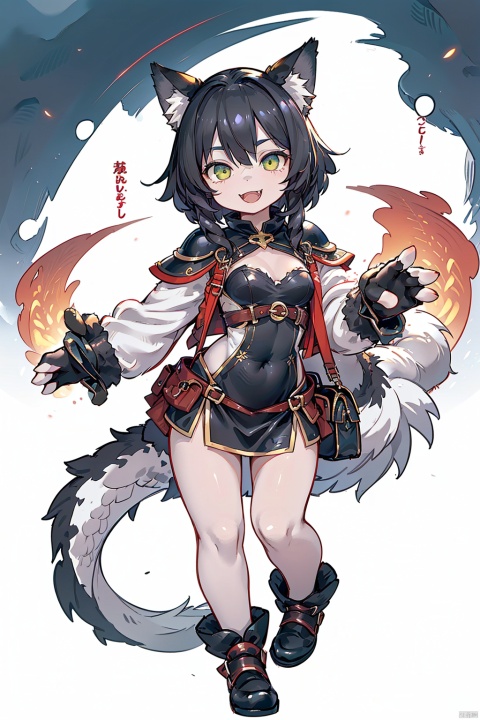  1girl, furry, rogue, full body,(wolf girl,green eye,black hair), leather armor, black fur at all, wolf face, FurryCore,1tail,grinning, sharp fangs,human hands,Gynomorph, f4nt4nsy style, eastern dragon