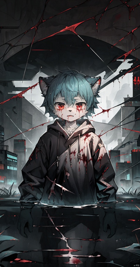  e style thriller poster,character name, English fonnt,1gril,solo,
,hafu,china,cyberpunk theme,e style thriller posterl,(masterpiece:1.1), (best quality:1.2), highres, original, extremely detailed wallpaper, official art, shota,rain,water,blood like river, furry