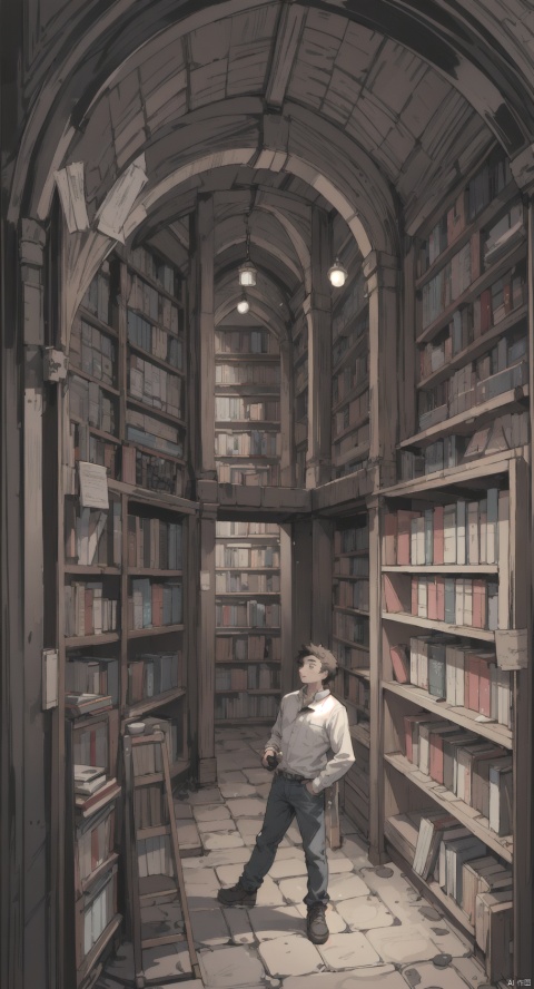 arafed image of a man standing in a library with books, endless books, borne space library artwork, books cave, fantasy book illustration, spiral shelves full of books, infinite celestial library, an eternal library, gothic epic library concept, magic library, japanese sci - fi books art, beeple and jean giraud, books all over the place, ,lib_bg