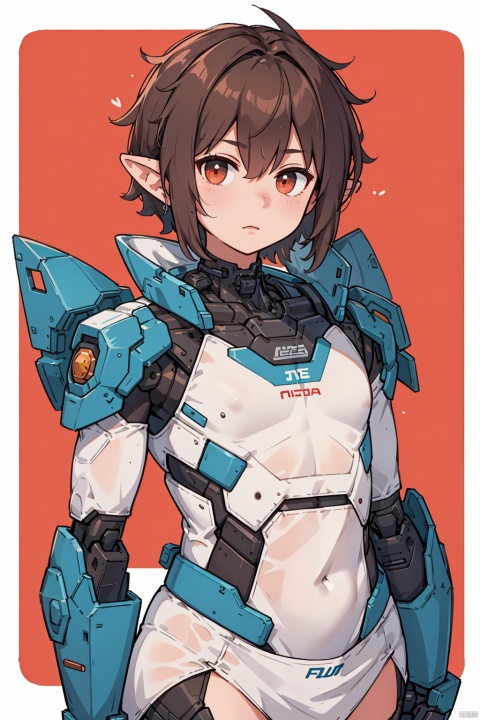  1girl, pointy ears, see_through skin, intricate detail body, completely translucent, mecha bare, bionic_girl, shota, SaSangAAA, red background