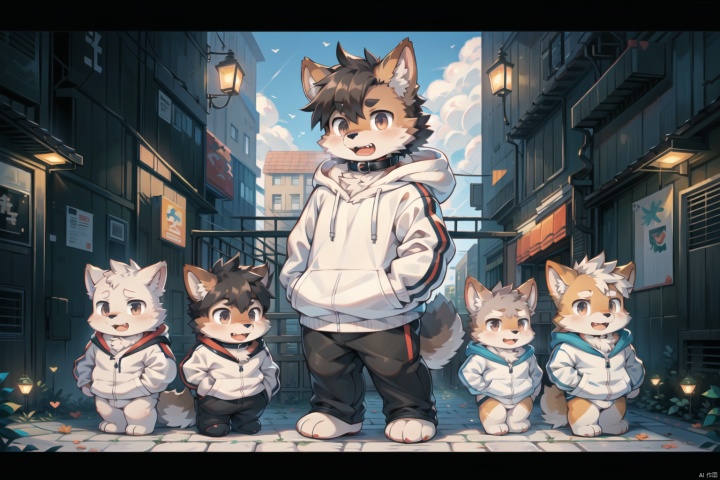  ((best quality)),(boy:Shiba inu:0.8),(boy:1.2),(dark brown fluffy hair:1.3), (big grey innocent eyes:1.2),stubborn expression,open the mouth and show the teeth,canine teeth,(white hoodie with paw prints:1.1),(collar on neck:1.2),paws in pocket,(carefree attitude:1.2), (anime character:1.3), lovable personality, (endearing perspective:1.1), (8k resolution:1.0),furry,pixel art,machinery, furry,fat