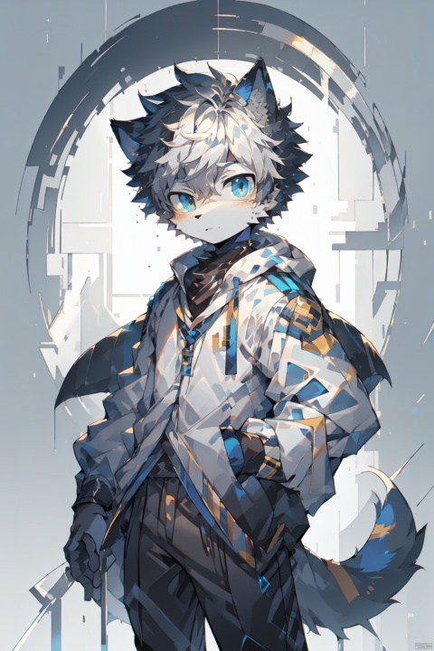 1boy,{{{masterpiece}}},{{best quality}}, {super fine}, {ultra-detailed},{extremely detailed CG unity 8k wallpaper}, shota, Ink and wash style_WDW_SMF, furry, glitchcore