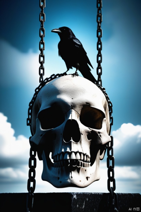  A crow sits on a large skull suspended by chains., realistic dark concept art, apocalyptic art, highly realistic concept art, detailed 4k horror artwork, 4K very detailed なデジタルアート, 4K concept art and Surrealism, stylized fantasy artwork, eerie nostalgic concept art, surreal concept art, blood spurting out, looking up to the sky, world of the dead, reminiscent of death, confusion, red liquid, flying ashes, floating objects, Giant floats, world of the dead, cross tombstones, (photo real: 1.4), shot with Canon 5D MK4, shot with Canon EOS 5D Mark IV, shot with Canon EOA 6d mark ii, very detailed texture, delicate eyes , double eyelids , very detailed , exquisite details , masterpiece , top quality , super detailed , dusty , windy