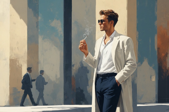  Respectful man with clean habits, no smoking or drinking, elegant and refined, digital painting, positive social circle, gender equality theme, modern urban backdrop., Illustration