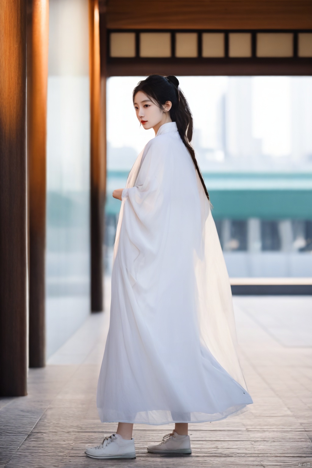  a girl,xianjing,hanfu,crane,full body