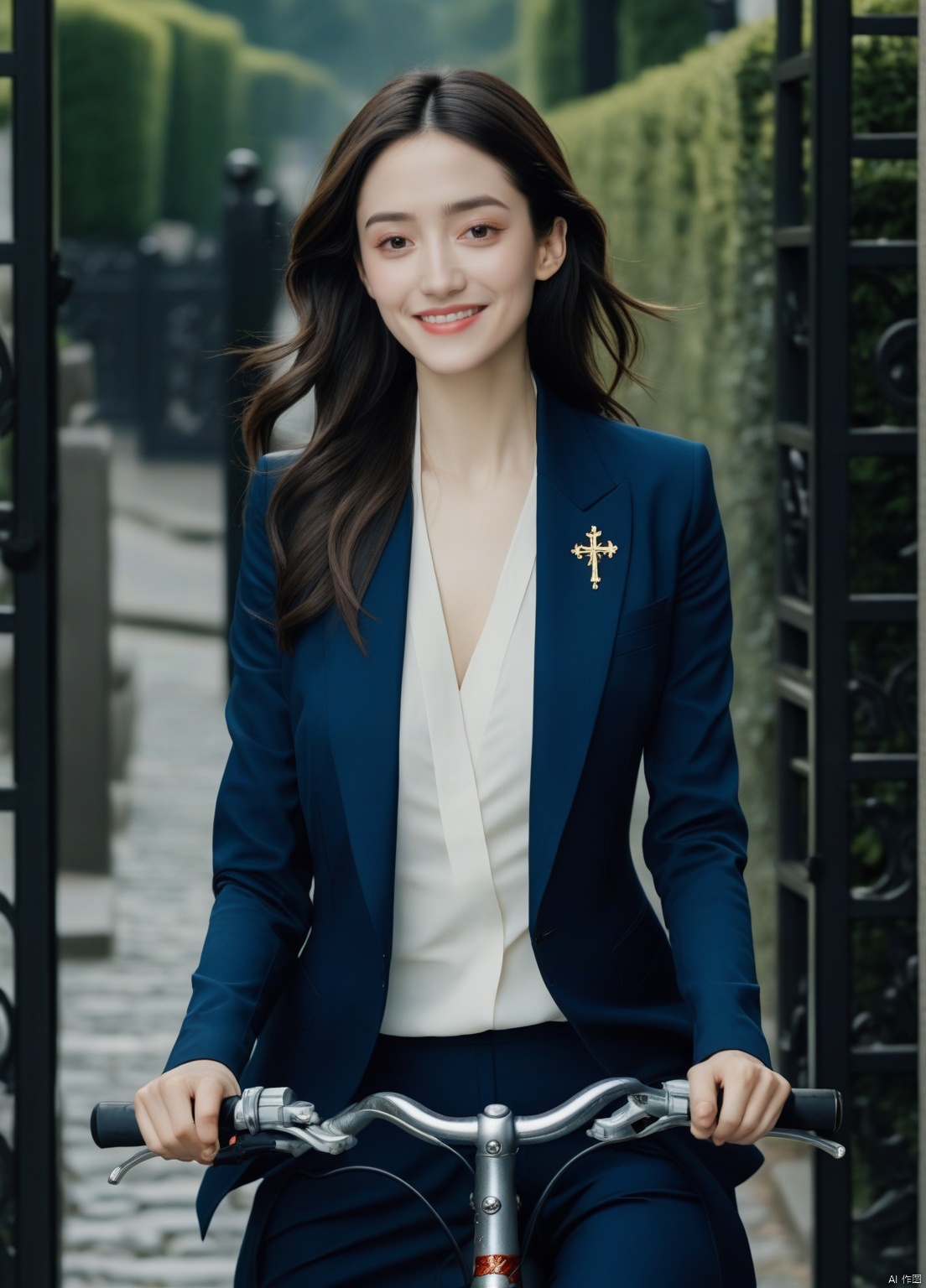  gz, aigirl, a snapshot of a woman (Emmy Rossum:0.9), solo, half body, big breasts, look at viewer, smile:0.5, look away,
elegant clothes, simple necklace, cross hand,
(outdoors, gate, bike, motion blur),
4k, 35mm film,chinese beauty