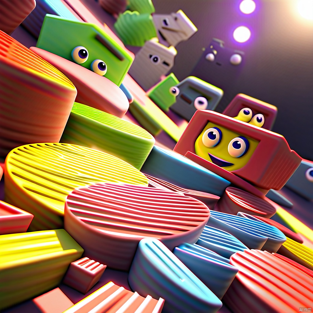  boys and girls, smiling happily, bright colors, rich details, vistas, overlooking camera, Animated Lighting, Ray Tracing, Depth of Field, Cartoon Style, Clay material, 3D Art, Pixar, C4D, blender, behance, OC renderer, high detail, 16K