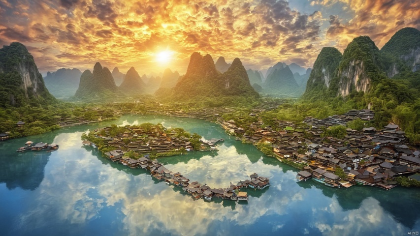  Landscape of Guilin,lakes,Reflect the sky,(Jet hole blue flame and lightning 1.0),(Adequate sunlight 1.5),(Optical materials 1.0),(Water in glass materials 1.5),(beach 1.0),(wonderland 1.0),Overlooking,,(sea 1.9),,Representative,boutique, Ultra HD, , reflection, masterpiece, true light and shadow, wide Angle, outdoors, sky, day,, blue sky, (no humans 99.9),nature, scenery, Water, (High Quality), Best Quality, (4K), 8K, Super Detail, (Full Detail), (Masterpiece), (Realistic), Super Detail, (Exquisite Detail), Intricate, Traditional Chinese Ink Painting,Mountain peaks, blue sky, flowing water,Wild goose, Scenery,