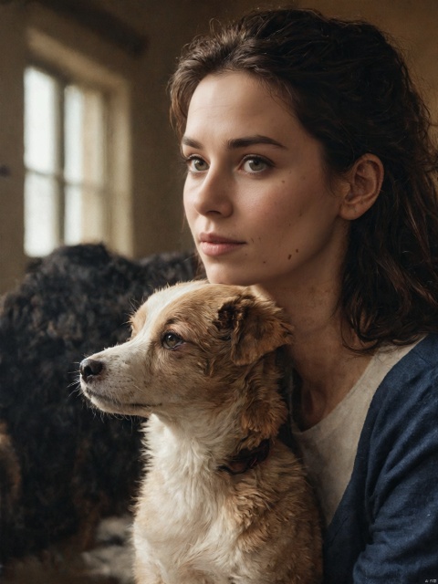  [dog|cow],[cinematic|photo] woman