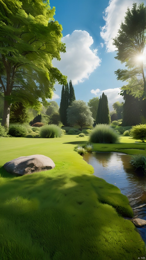  Top 10 most popular parks, blue sky and white clouds, lawn, reflective water, trees, shrubs, forest, perfect light, bright sunlight, natural shrubs, natural rocks, high detail, 8k, ultra detail, realistic photos, best quality, UHD, masterpiece, super detail, high detail, high quality, high quality, award-winning, best quality, high resolution, tranquil idyllic scenery, light green, large yard garden with lots of lush grass, rustic style, 32K UHD, photo taken by Nikon D750, Pentax 645N, Ferrania P30, Sony FE 12-24mm f/2.8 gm, photo realism, tranquility, vintage charm, photo shooting, photo photorealistic, 8K