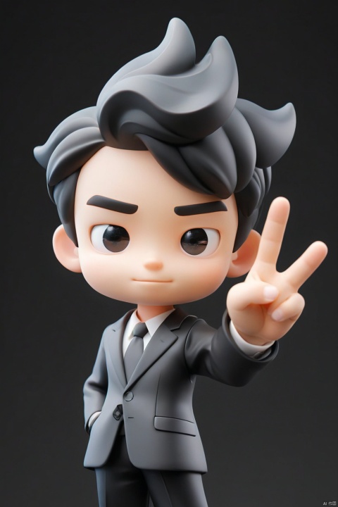  a 25-year old cool boy, Business man, Suit, clean background, Black hair, Lift one finger to the side：1.2, Disney style, IP by pop mart, fine luster, clean background, gentered composition, Do it by hand, 3D render, Blind box, Soft focus, oc, best quality --niji 5-s 400--style expressive -iw 1/2, Peiqi, blender, IP, blind box toy style, UHD, super detail, high details, high quality, best quality, 16k, tr mini style, 3DIP