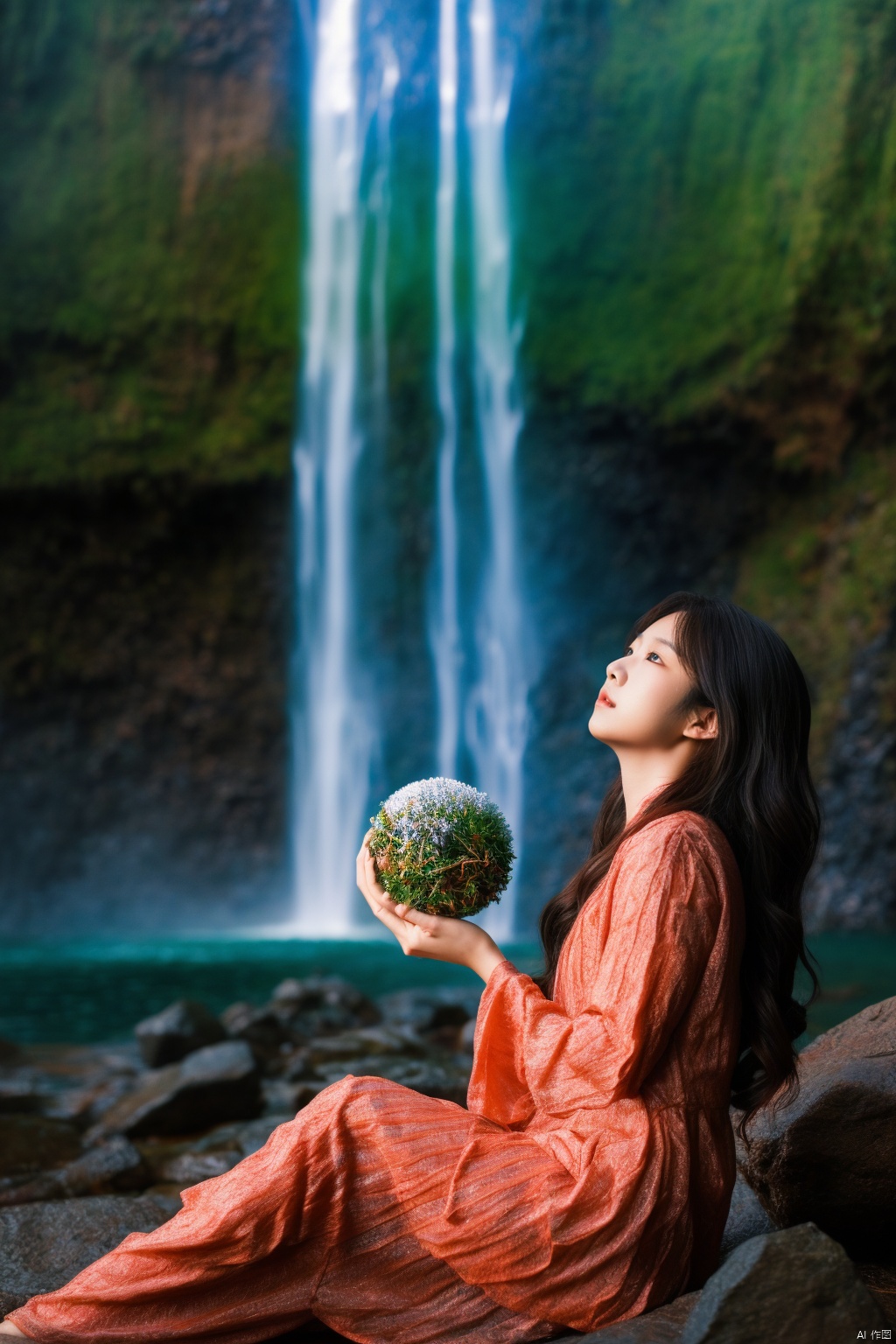  enchanting fantasy world, young Asian sorceress conjuring magical energy orbs, surrounded by mystical floating crystals and vibrant flora, a cascading waterfall in the background, a shimmering ethereal glow illuminating the scene, captured with a Sony A7III camera, 50mm lens, creating a sense of wonder and magic, composition focusing on the sorceress’s intricate gestures and spellcasting, in a style inspired by concept art for fantasy games, Asian girl, poakl ggll girl, ((poakl))