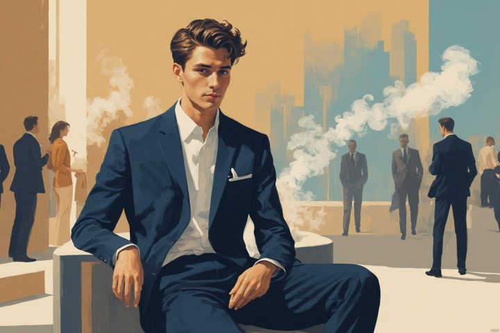  Respectful man with clean habits, no smoking or drinking, elegant and refined, digital painting, positive social circle, gender equality theme, modern urban backdrop., Illustration