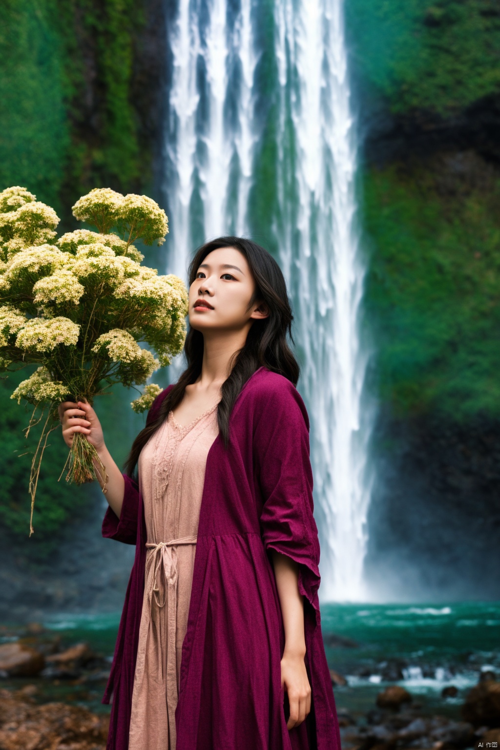  enchanting fantasy world, young Asian sorceress conjuring magical energy orbs, surrounded by mystical floating crystals and vibrant flora, a cascading waterfall in the background, a shimmering ethereal glow illuminating the scene, captured with a Sony A7III camera, 50mm lens, creating a sense of wonder and magic, composition focusing on the sorceress’s intricate gestures and spellcasting, in a style inspired by concept art for fantasy games, Asian girl, poakl ggll girl, ((poakl))