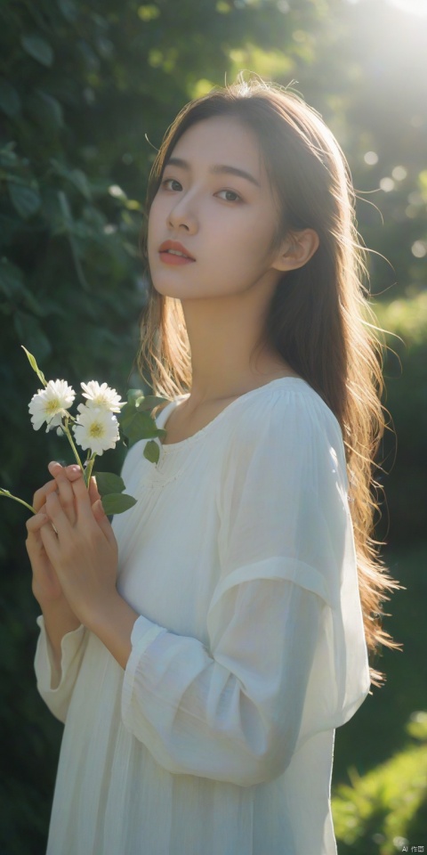  8K,raw,1girl,white flower, sunlight,