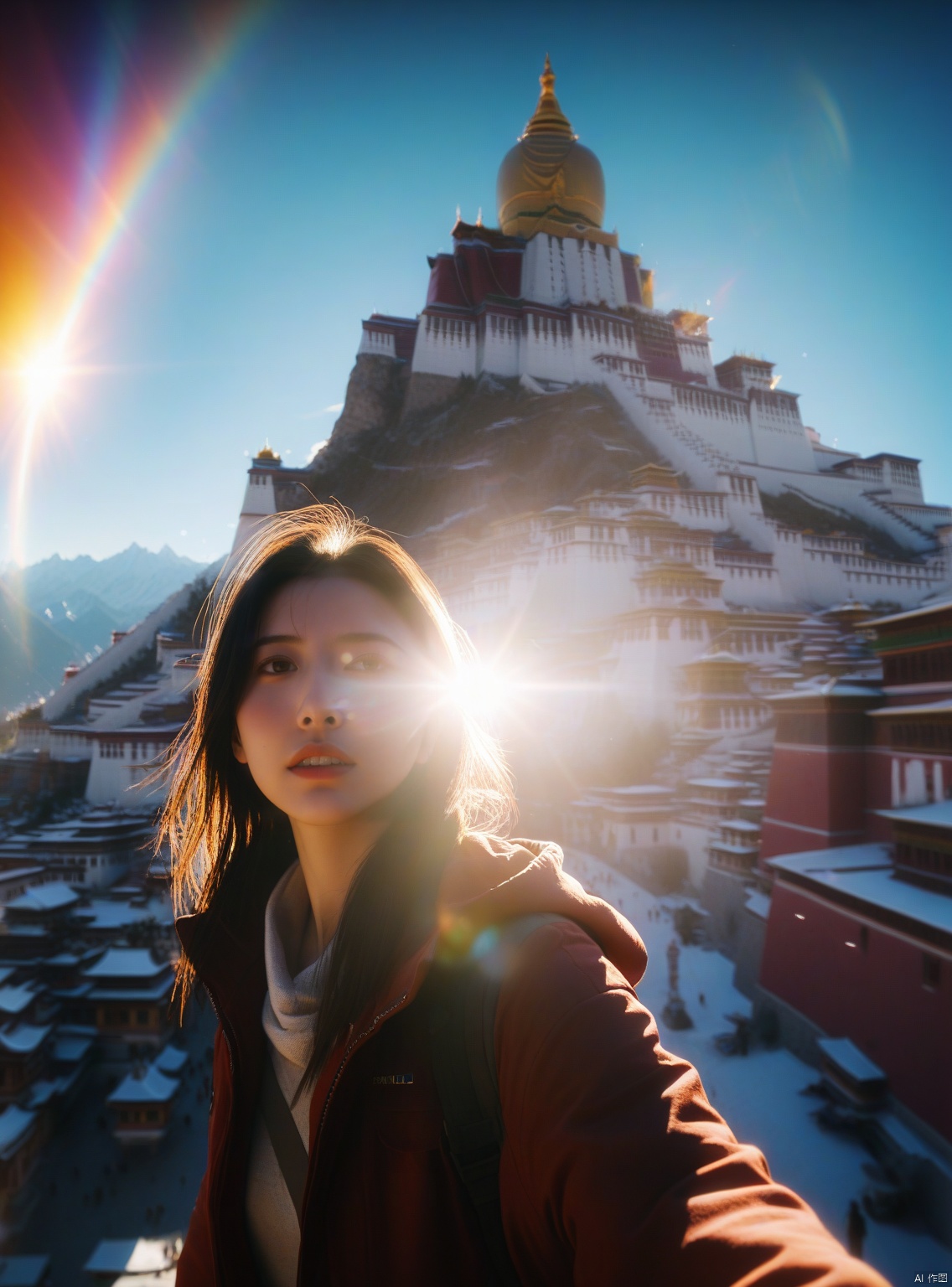  sfw,Conceptual art,
light,sun,
masterpiece, best quality, official art, extremely detailed CG unity 8k wallpaper, 
Cinematic Lighting,chromatic_aberration,lens_flare,depth of field,
1girl,pov,
Potala muggle