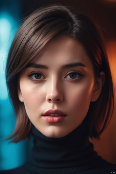  A stunning intricate full color portrait of (sks woman:1), wearing a black turtleneck, epic character composition, by ilya kuvshinov, alessio albi, nina masic, sharp focus, natural lighting, subsurface scattering, f2, 35mm, film grain