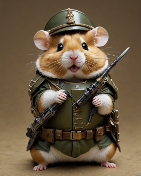  
Anthropomorphic Hamster, wearing military uniform, armor, weapons, war rattling,(chiaroscuro,Fujicolor, UHD, super detail ,raw,85mm,f/1.2,FujifilmXT4,)
, Hamster